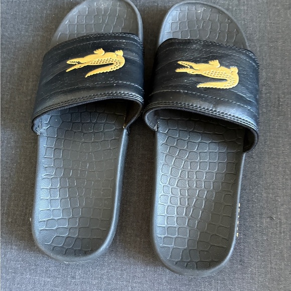 Lacoste Black and Gold Slide Sandals Size 8 - Picture 3 of 5